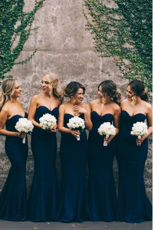 blue satin bridesmaid dresses