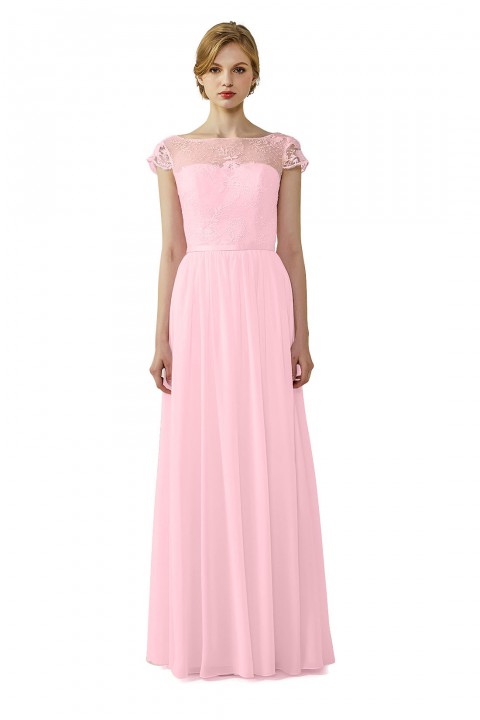 Cap Sleeves Lace Illusion Back Scoop Neckline Bridesmaid Dress