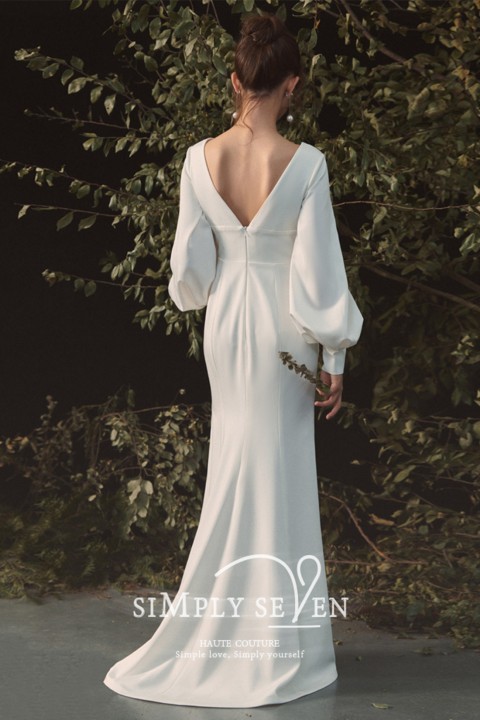 long sleeve satin wedding gown