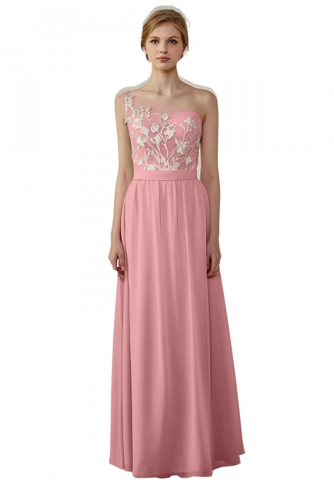 Illusion Sweetheart One Shoulder Lace A-Line Bridesmaid Dress