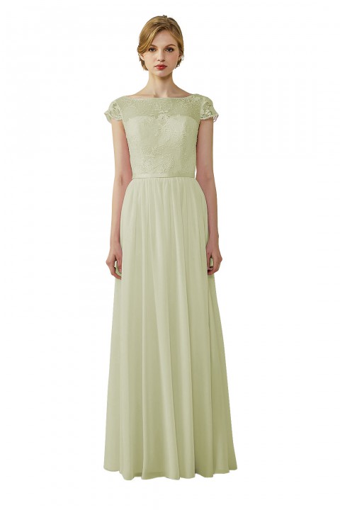 Cap Sleeves Lace Illusion Back Scoop Neckline Bridesmaid Dress