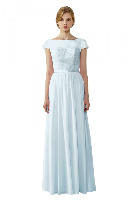 Cap Sleeves Lace Illusion Back Scoop Neckline Bridesmaid Dress