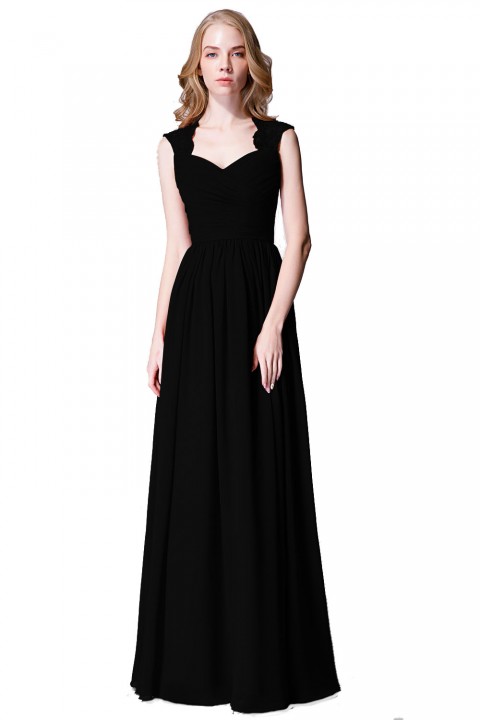 Modest Cap Sleeves Chiffon Long Bridesmaid Dress with Lace Back
