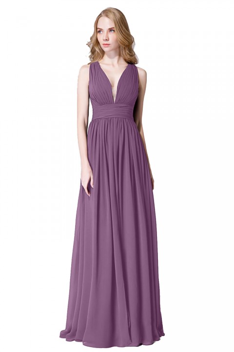 Sexy Deep V-Neck Plunging Silt Bridesmaid Dress with Keyhole Back