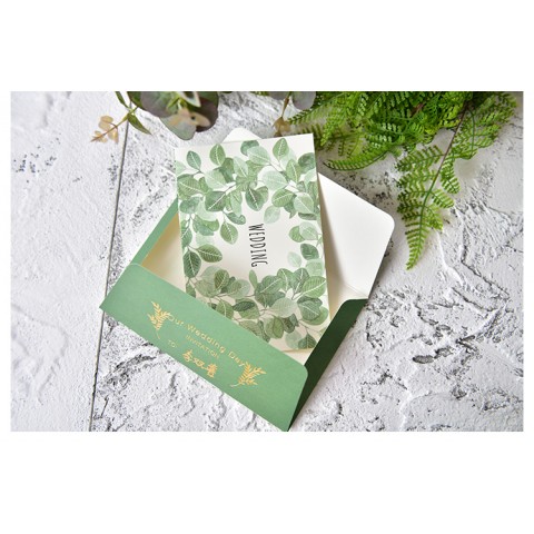 Rustic Greenery Leaf Printed Customized Wedding Invitation