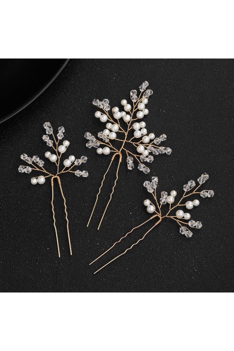 Pearl Crystal Decor Branch Wedding Hairpins (3 in a set)