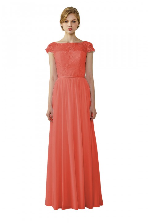 Cap Sleeves Lace Illusion Back Scoop Neckline Bridesmaid Dress