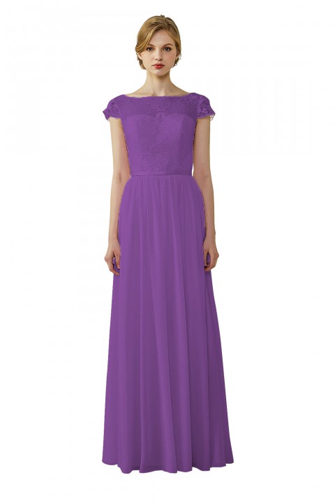 Cap Sleeves Lace Illusion Back Scoop Neckline Bridesmaid Dress