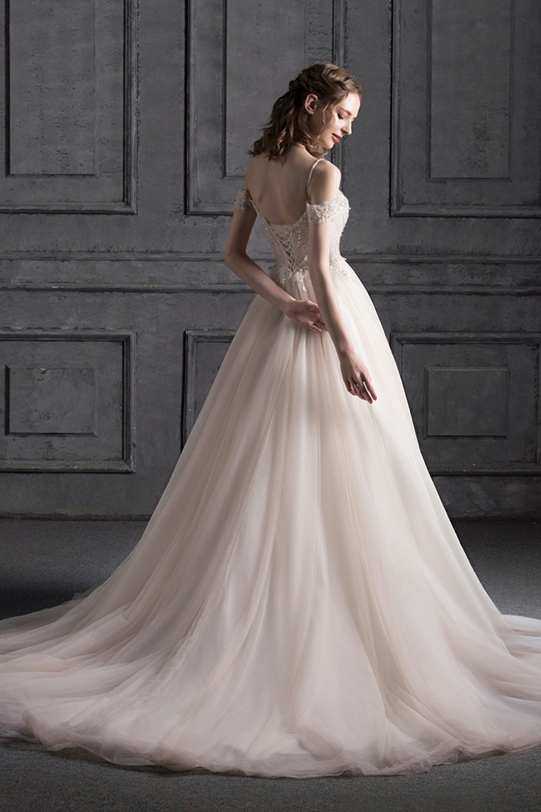 bria mesh tulle corset gown