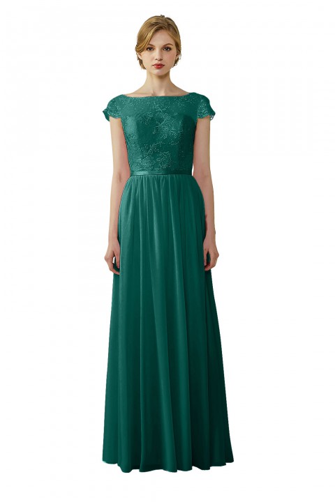 Cap Sleeves Lace Illusion Back Scoop Neckline Bridesmaid Dress