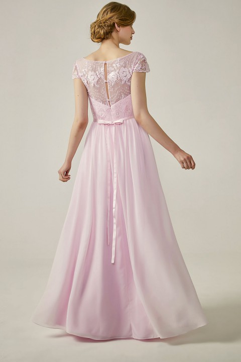 Cap Sleeves Lace Illusion Back Scoop Neckline Bridesmaid Dress