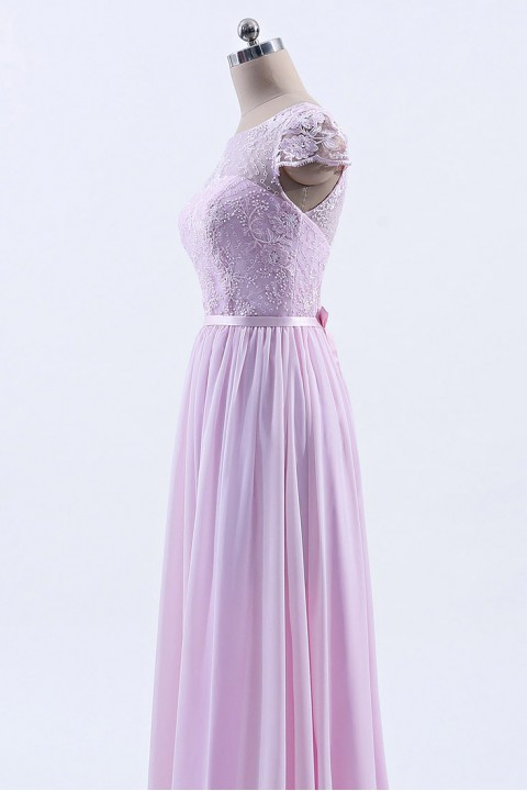 Cap Sleeves Lace Illusion Back Scoop Neckline Bridesmaid Dress