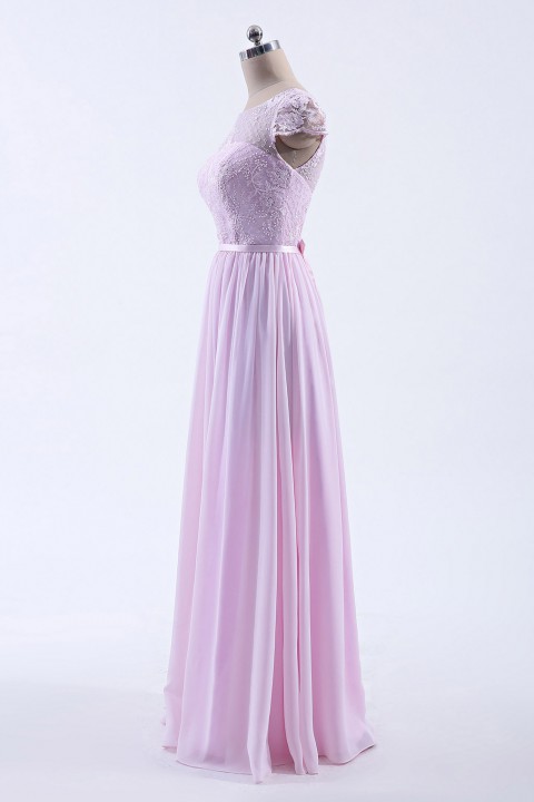 Cap Sleeves Lace Illusion Back Scoop Neckline Bridesmaid Dress