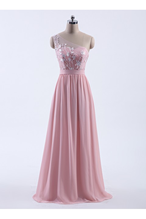 Illusion Sweetheart One Shoulder Lace A-Line Bridesmaid Dress