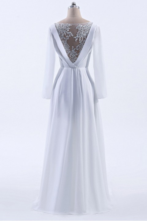 Long Sleeve Illusion Lace Back Closure V-Neck Elegant Bridesmaid Dress