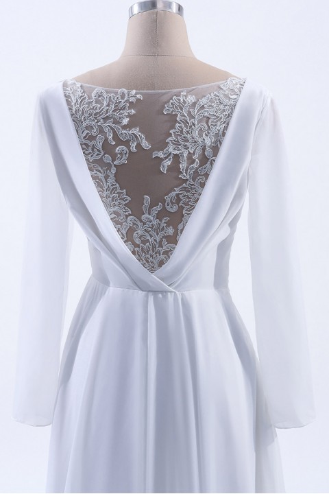 Long Sleeve Illusion Lace Back Closure V-Neck Elegant Bridesmaid Dress